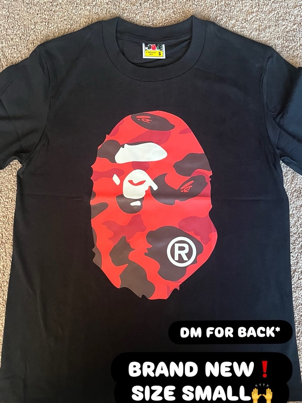 Black Short-Sleeve Tee with Red Camo Ape Graphic - Small